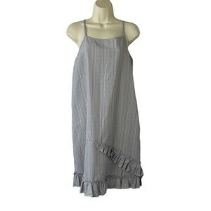 Hem & Thread Grey and White Striped Dress Ruffle Hem Size M NWT